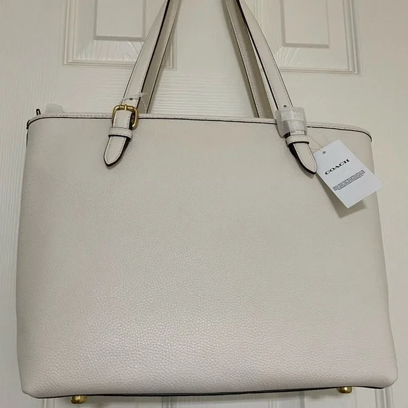 $325 NEW! COACH Luxe Pebbled Leather Medium Taylor Tote in Chalk
